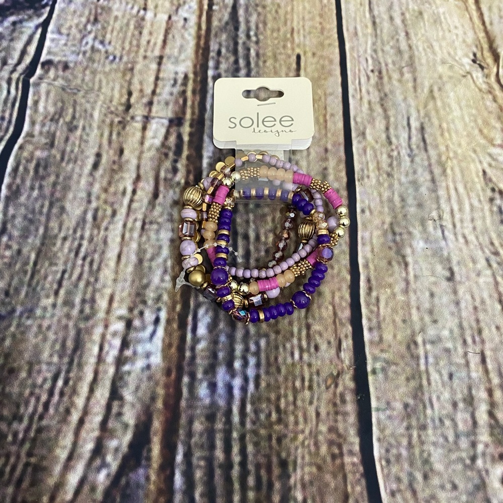 Purple and Gold Beaded Bracelet Set